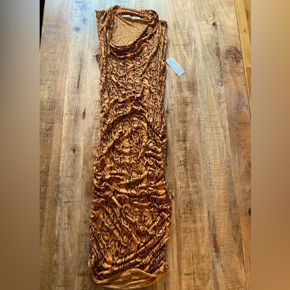 Rachel Roy 100% modal cowl neck fitted tank bodycon dress orange animal reptile - Picture 1 of 8